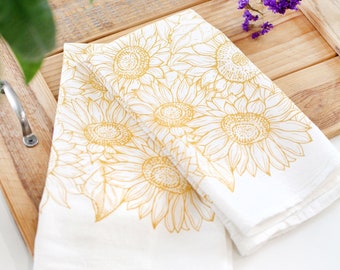 Sunflower Garden Tea Towel  |  cottagecore flour sack tea towel sunflower kitchen towel mothers day pastel grandmillennial floral decor