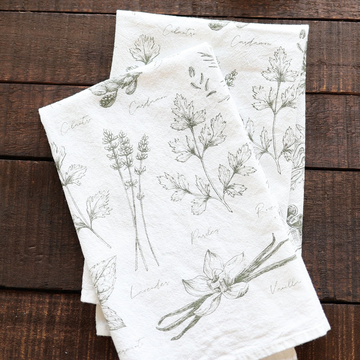 Kitchen Herbs Tea Towel | Holiday Hostess Gift Tea Towel Botanical Garden Herbs Cottagecore Plant Lover Gift Olive Kitchen Herbs Decor - Etsy