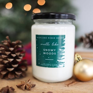 Snowy Woods Candle  |  mountain air | juniper fir | balsam spruce | cinnamon | pine wood | soy wax | natural fragrance oils | hand-poured