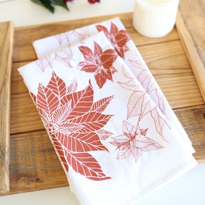 Poinsettia Tea Towel  |  Christmas poinsettia holiday tea towel hostess gift holiday Christmas decorating plant lover housewarming gift