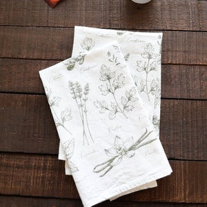 Strofinaccio da cucina con erbe aromatiche / regalo per la padrona di casa per le feste, strofinaccio da cucina con erbe aromatiche da giardino botanico, regalo per gli amanti delle piante, decorazione con erbe aromatiche da cucina in ulivo