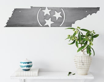Arte en metal de Tennessee Tri-Star / Tri-Star Tennessee Volunteers decoración rústica para el hogar decoración para cueva de hombre regalo para él arte de pared de granja regalo deportivo