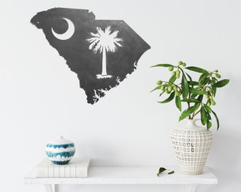 Arte de pared del estado de Carolina del Sur Palmetto / Decoración rústica de metal para el hogar Regalo del estado de Carolina del Sur para él Decoración de cueva de hombre Regalo Arte de pared