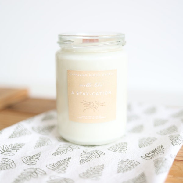 Stay-cation Candle  |  cozy vanilla fragrance wood wick soy candle