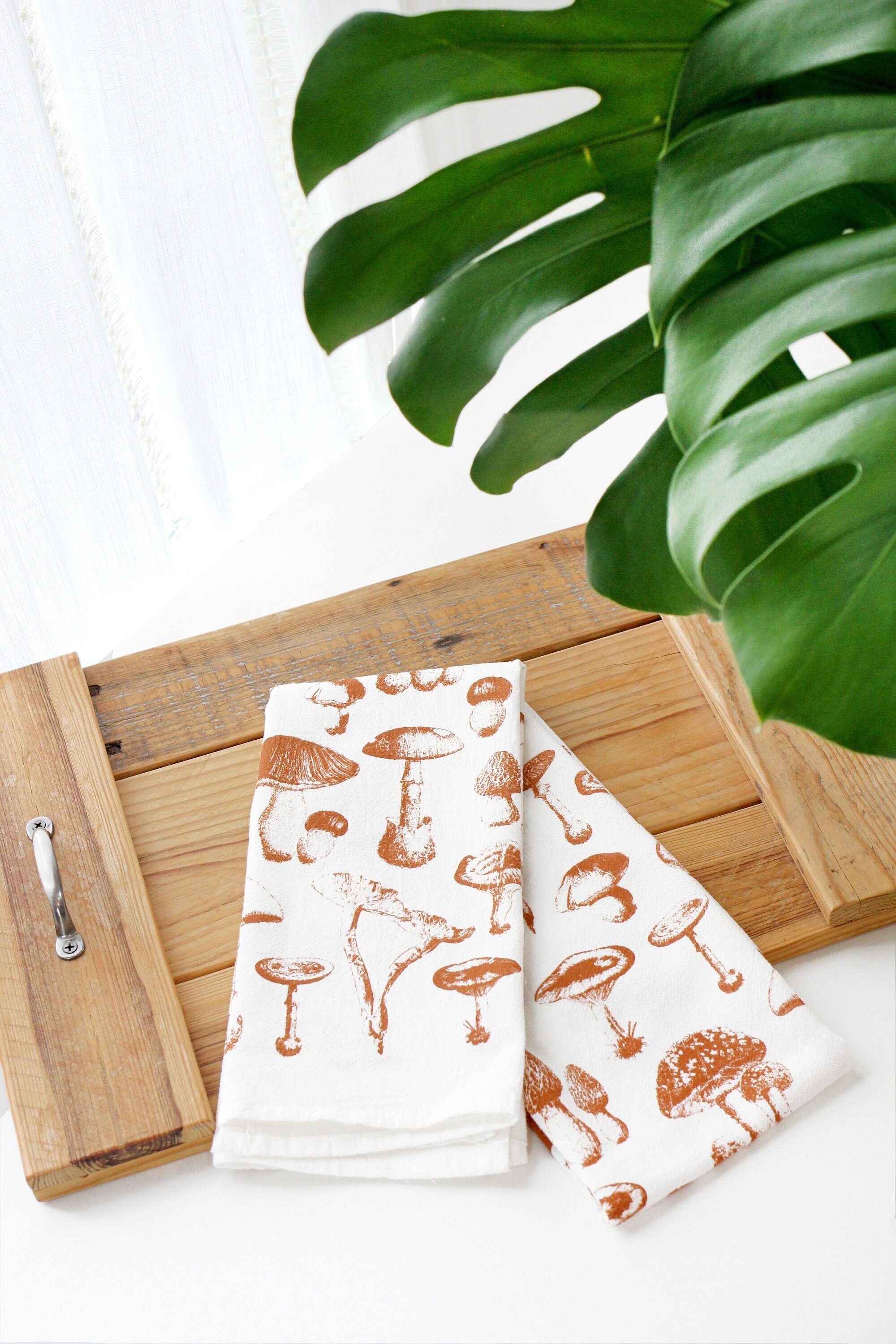 Mushroom Pattern Tea Towel  |  cottagecore towel mushroom flour sack tea towel kitchen dish towel garden reusable paper towel