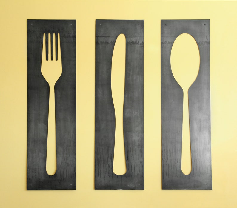 Fork Knife Spoon Wall Art Panel Set Modern Kitchen Wall Art Etsy