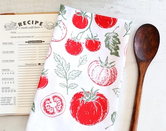Tomato Tea Towel | Botanical Garden Vegetable Dish Towel Cottagecore Kitchen Decor Farmhouse Cotton Linen Hand Towel