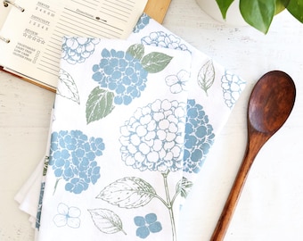 Hydrangea Tea Towel | Elegant Botanical Dish Towel Hydrangea Cottagecore Kitchen Decor Floral Farmhouse Kitchen Cotton Linen Hand Towel