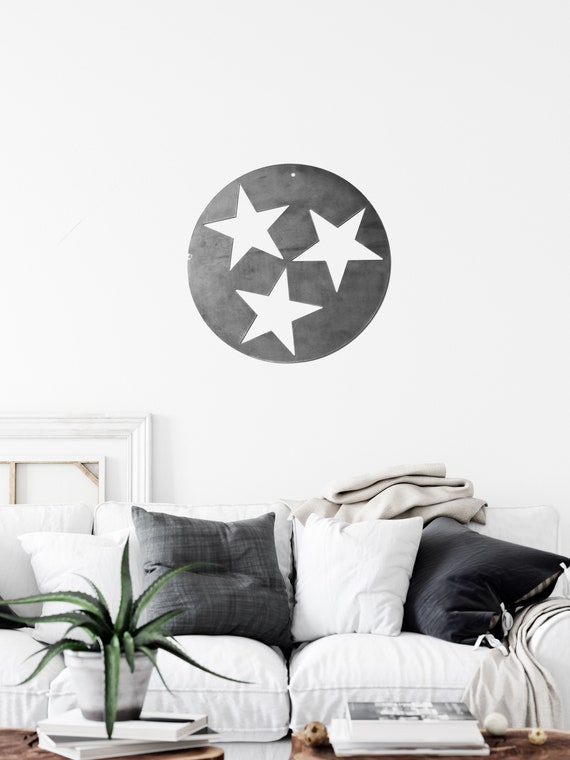 Tennessee Tri-Star Solid Design Metal Art - Large  |  tennessee vols home decor gift for him