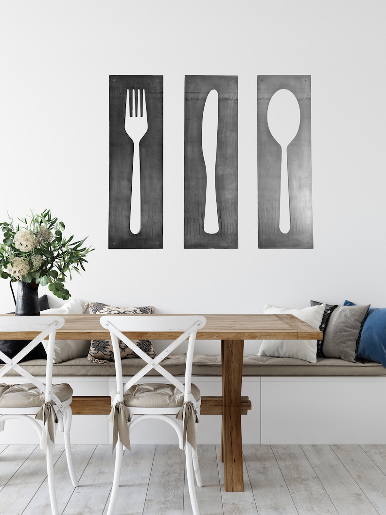 Fork Knife Spoon Wall Art Panel Set Modern Kitchen Wall Art Etsy