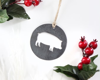 Pig Christmas Tree Ornament |  farmhouse pig Christmas ornament stocking stuffer gift hostess gift tree decorations secret santa gift