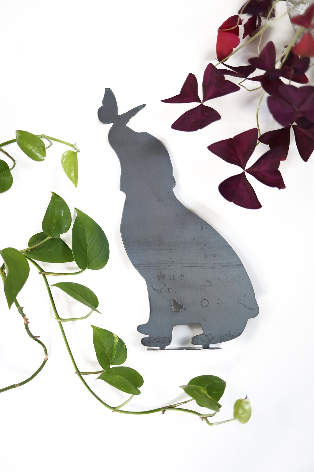 Metal Dog Butterfly Statue Garden Dog Butterfly Statue Farmhouse Pet Decor Statue Dog Art Rustic