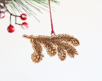 Pine Tree Branch Christmas Ornament - Horizontal  |  Holiday tree ornament wooden ornament stocking stuffer hostess gift tree decor