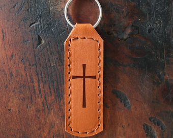 Cross Keychain Engraved Leather | Faith Keychain for Men Leather Gift For Him
