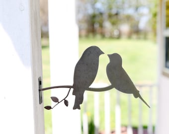 Love Birds Metal Bird Statue |  bird watcher garden anniversary gift farmhouse decor garden statue bird art rustic outdoor landscape cottage