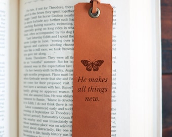 He Makes All Things New Leather Bookmark | Reading Accessory Gift for Book Lovers