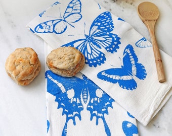 Butterfly Tea Towel  |  cottagecore flour sack tea towel butterfly dish towel kitchen decor grandmillennial bar cart accessory