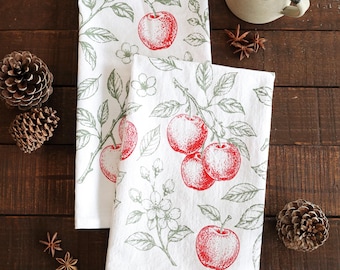 Apple Orchard Tea Towel | cottagecore cotton tea towel fall farmhouse kitchen hand towel autumn decor homestead rustic decor garden fruit