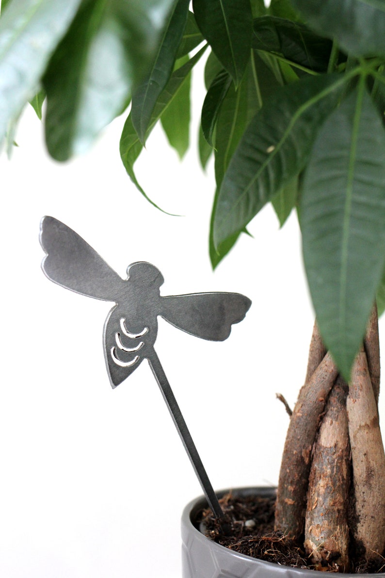 Honey Bee Plant Stake houseplant bee plant stake garden gift farmhouse decor plant pot bee statue nature art rustic cottage decor image 2