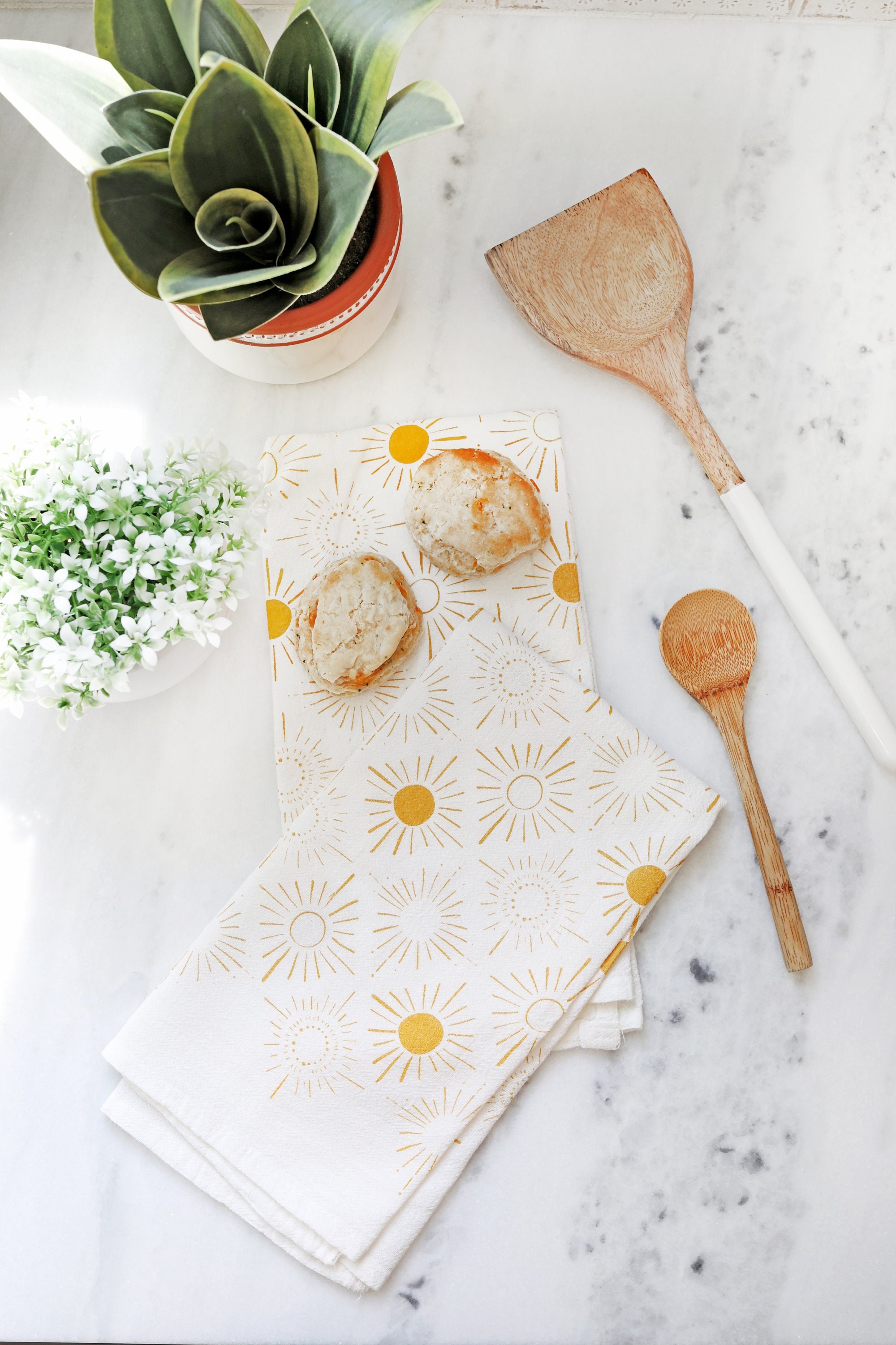 Sundance Pattern Tea Towel  |  cotton hand towel yellow sun kitchen dish towel everyday essentials bread basket liner cheerful sun art decor