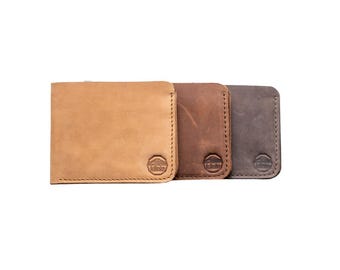 Cartera de cuero plegable hecha a mano para hombre, duradera, compacta, de cuero genuino marrón, con bolsillo plegable, ranuras rústicas para tarjetas, regalos únicos para él