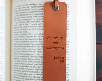 Be Strong And Courageous Leather Bookmark | Reading Accessory Gift for Book Lovers