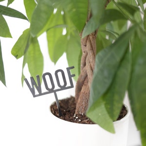 Woof Plant Stake |  garden gift farmhouse decor dog lover houseplant word art plant accessory rustic decor