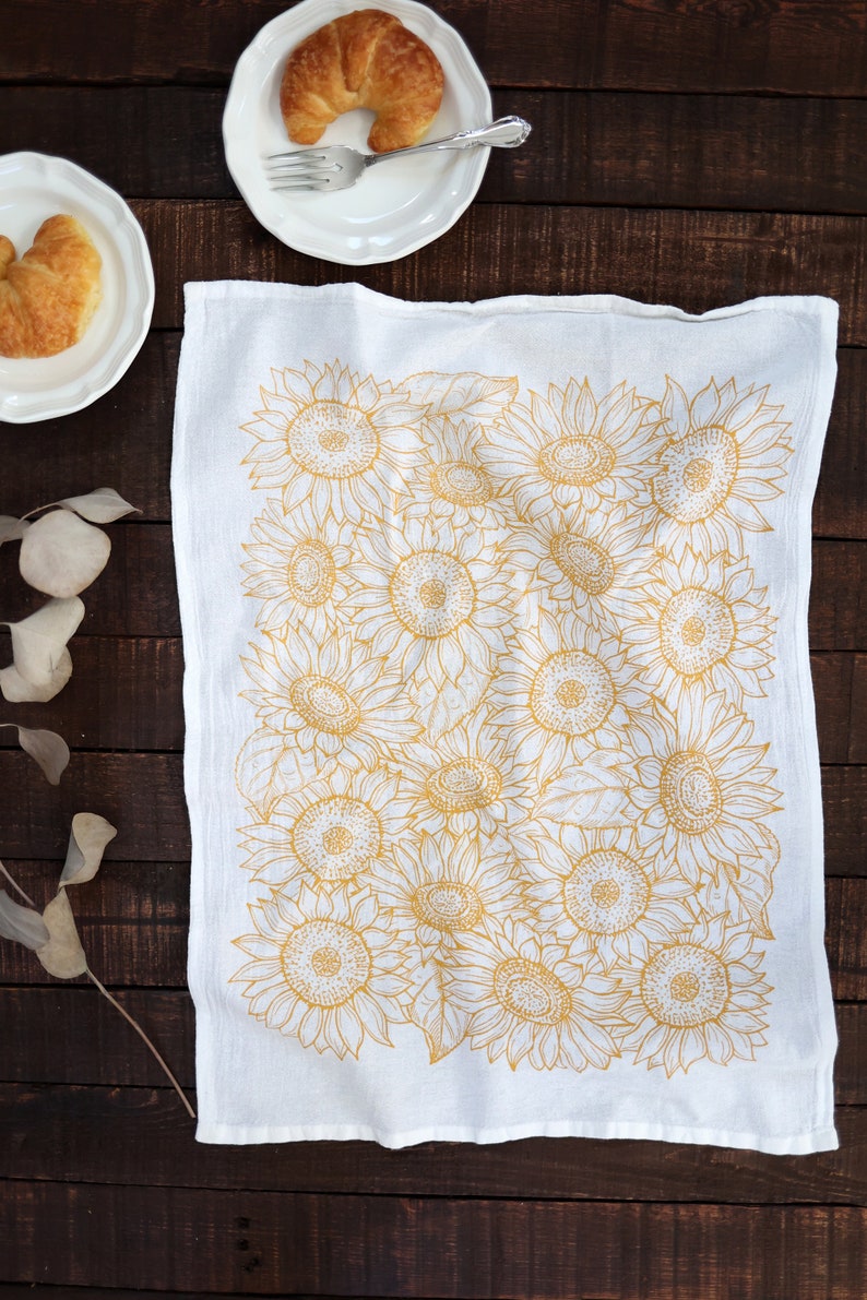 Sunflower Garden Tea Towel cottagecore flour sack tea towel sunflower kitchen towel mothers day pastel grandmillennial floral decor image 2