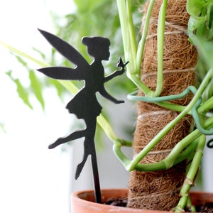 Steel Fairy holding a butterfly Plant Stake for potted plants and garden decor