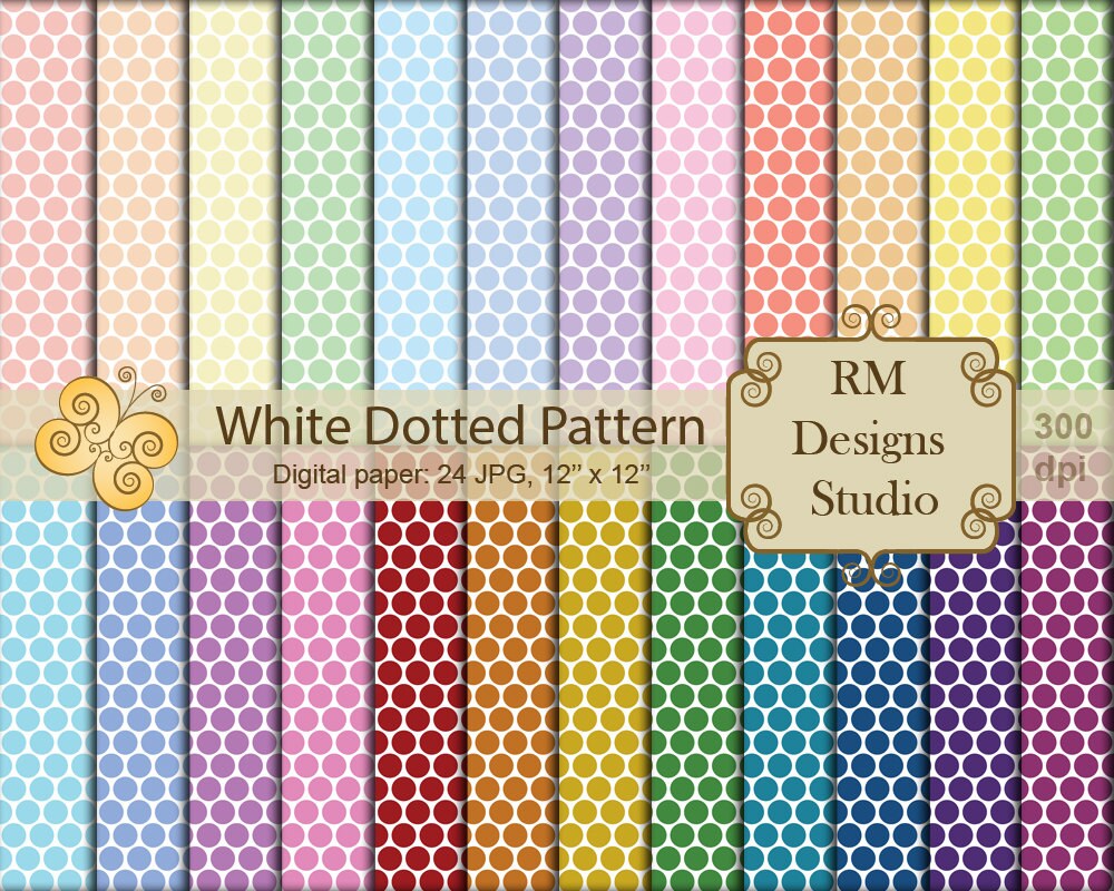 White Dotted Pattern Digital Paper SALE Set of 24 Color Etsy