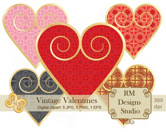 Vintage Valentines Digital Clipart Sale Day Of Valentine Etsy