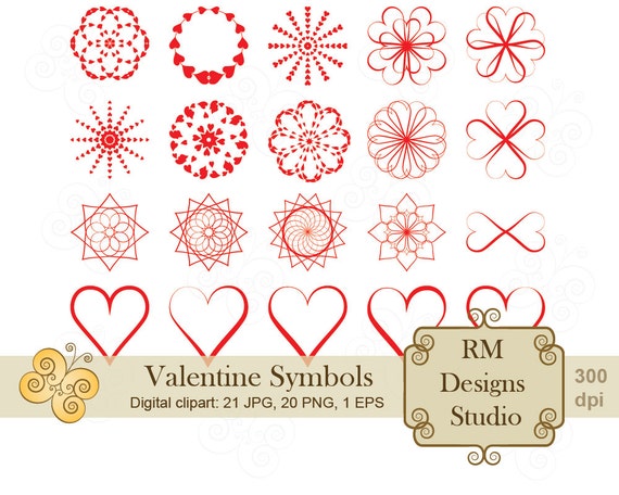 Valentine Symbols Swirls Digital Clipart Sale Curves Red Etsy