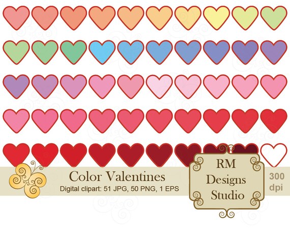 Color Valentines Digital Clipart Sale Day Of Valentine Etsy