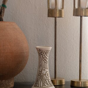 Vintage Unique Aztec Mayan Design Vase Mcm