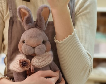 Artist teddy bunny, stuffed bunny toy, cute fluffy bunny, memory bunny figurine