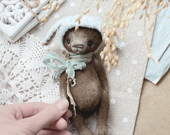 Artist little bear figurine, pocket bear toy, mini teddy bear, stuffed bear, soft plush bear, custom toy