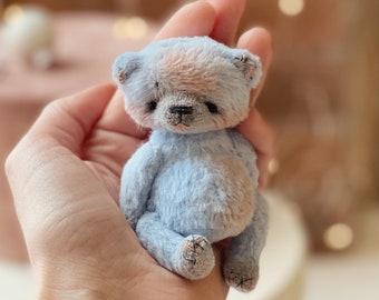 Artist teddy bear, little bear toy, stuffed tiny bear, memory bear, friend for blythe