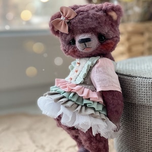 Artist stuffed bear,bear girl figurine, little bear doll image 1