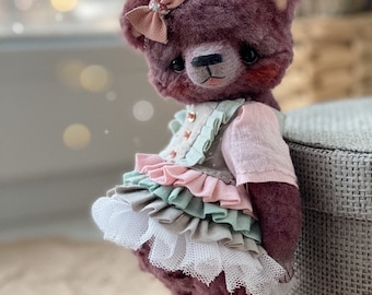 Artist stuffed bear,bear girl figurine, little bear doll