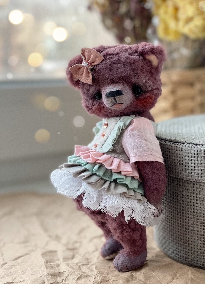 Artist stuffed bear,bear girl figurine, little bear doll image 1