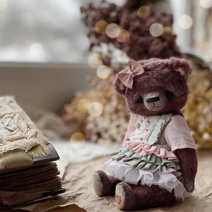 Artist stuffed bear,bear girl figurine, little bear doll image 3