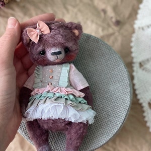 Artist stuffed bear,bear girl figurine, little bear doll image 5