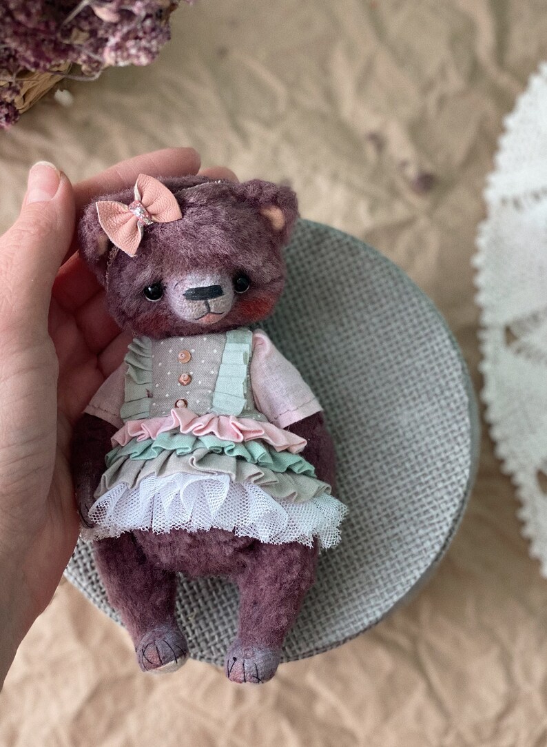 Artist stuffed bear,bear girl figurine, little bear doll image 5