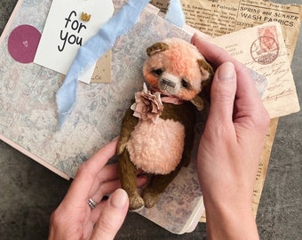 Artist teddy bear, bear panda toy, stuffed bear, memory bear for gift, soft sculpture