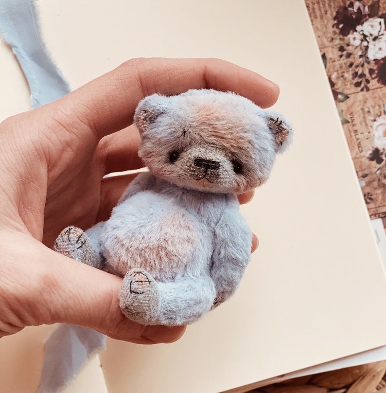 Artist teddy bear, little bear toy, stuffed tiny bear, memory bear, friend for blythe image 2