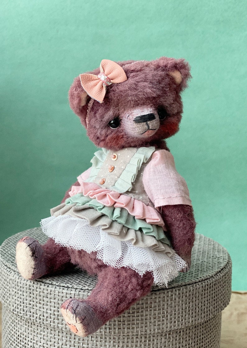 Artist stuffed bear,bear girl figurine, little bear doll image 7