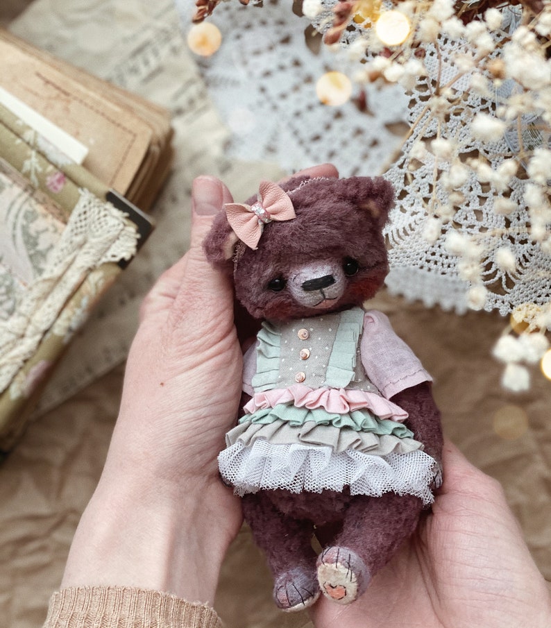 Artist stuffed bear,bear girl figurine, little bear doll image 2