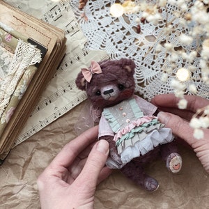 Artist stuffed bear,bear girl figurine, little bear doll image 8