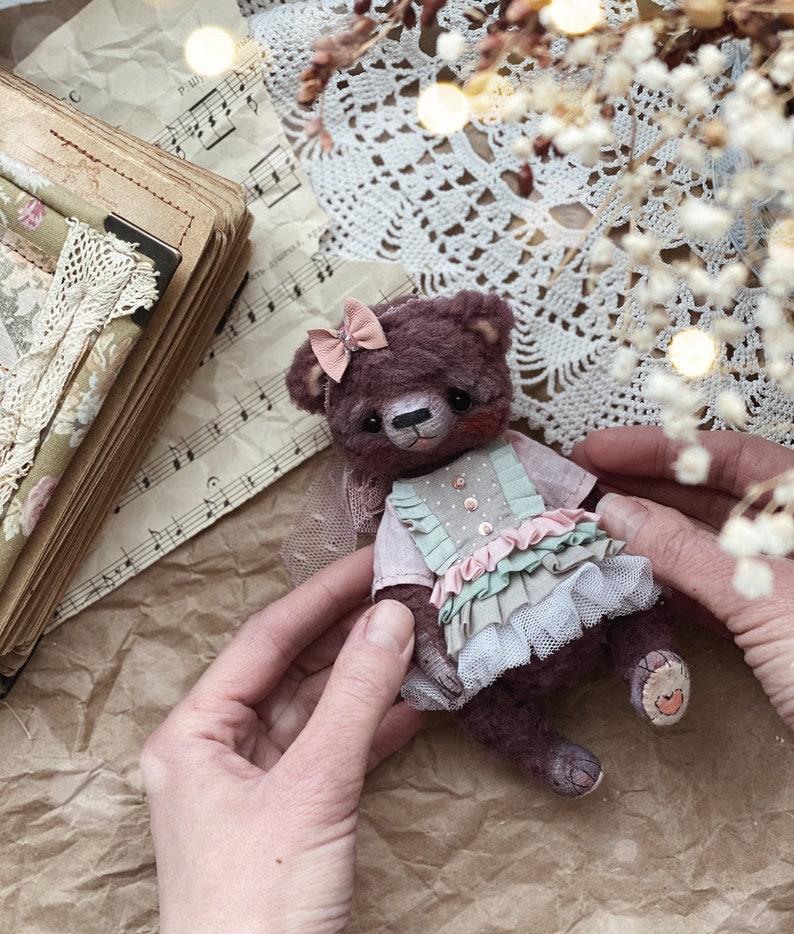 Artist stuffed bear,bear girl figurine, little bear doll image 8