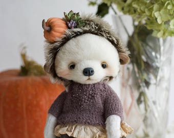 Artist teddy hedgehog Sandra - hedgehog teddy, plush teddy, OOAK teddy hedgehog, collectible teddy